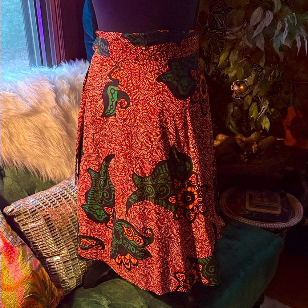Floral Patterned Skirt - Green and Orange